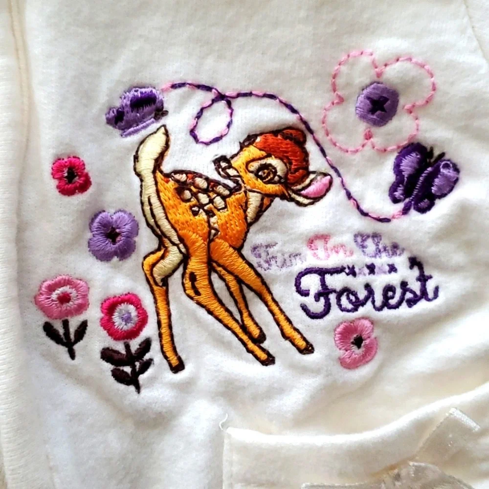 Disney Bambi Girls Embroidered White Zip Up Coat‎ 0-3M. NWOT